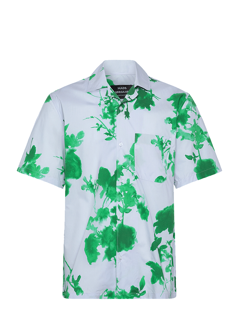 Mads Nørgaard - Organic Cotton Poplin Kenji AOP Shirt SS - kortärmade skjortor - cashmere blue - 0