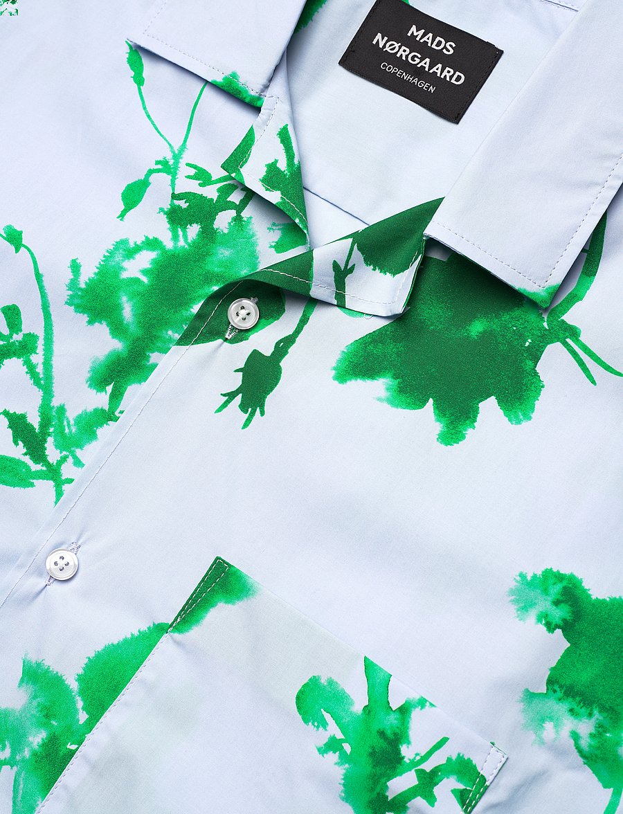 Mads Nørgaard - Organic Cotton Poplin Kenji AOP Shirt SS - chemises à manches courtes - cashmere blue - 3