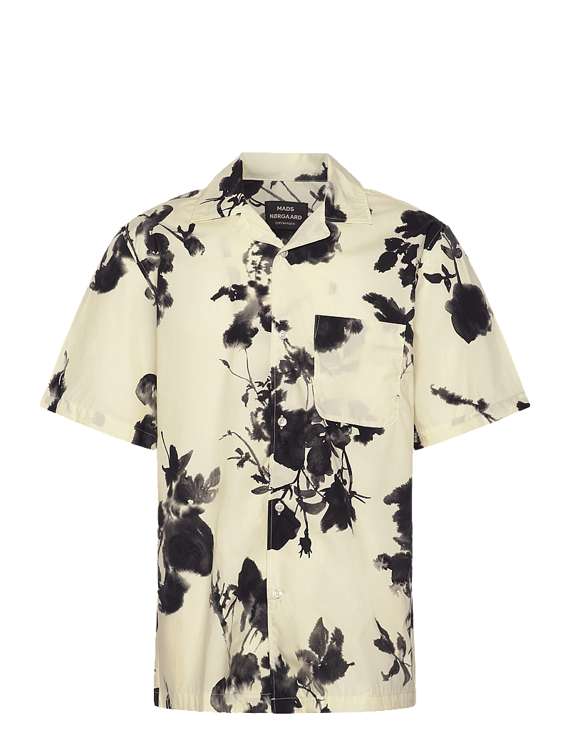 Mads Nørgaard - Organic Cotton Poplin Kenji AOP Shirt SS - kortärmade skjortor - tender yellow - 0
