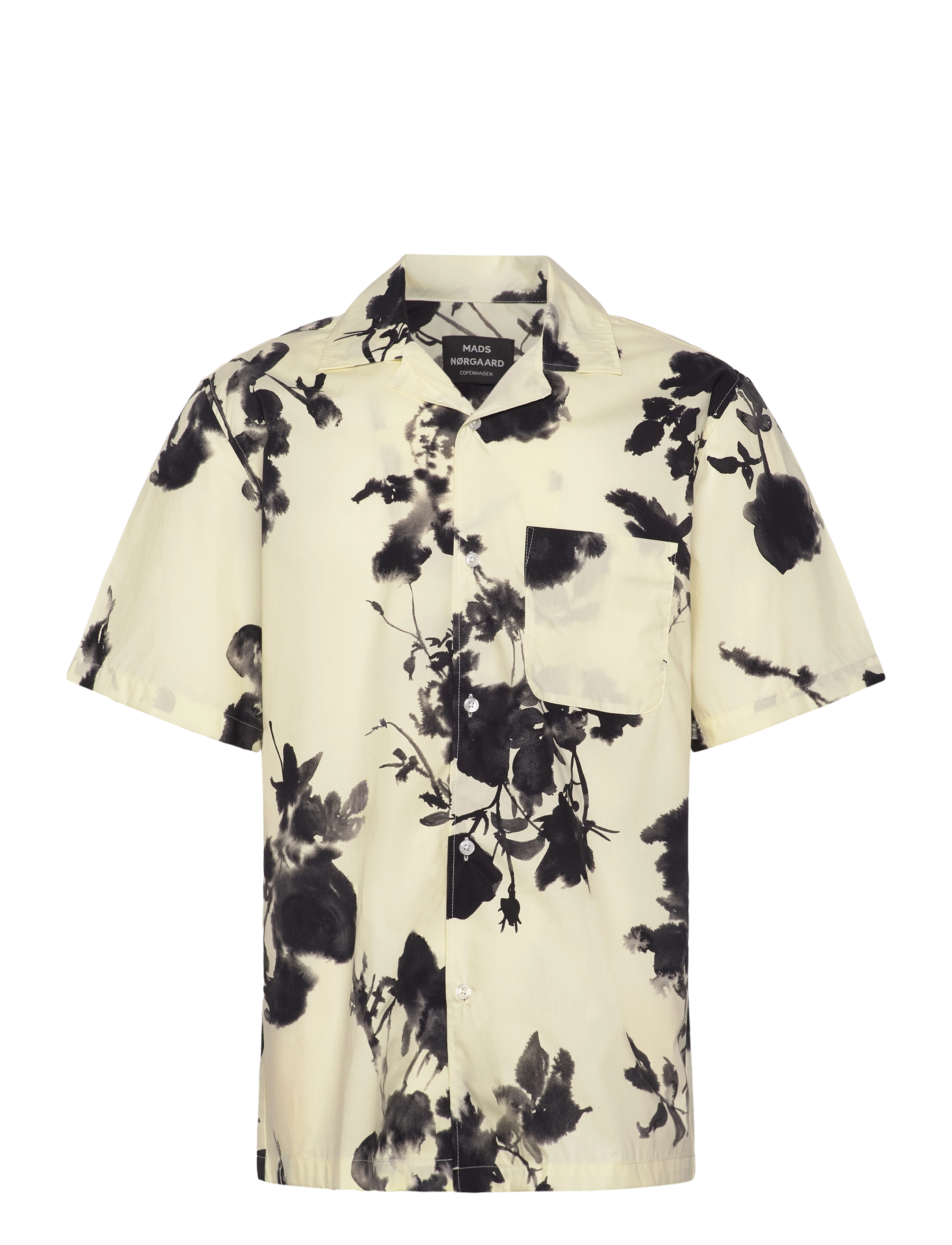Mads Nørgaard Organic Cotton Poplin Kenji AOP Shirt SS - Tøj - TENDER YELLOW / cream