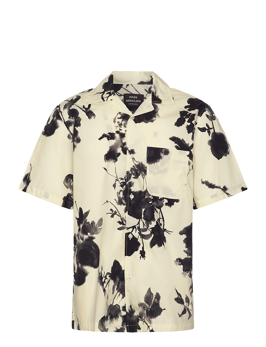 Mads Nørgaard - Organic Cotton Poplin Kenji AOP Shirt SS - kurzarmhemden - tender yellow - 0