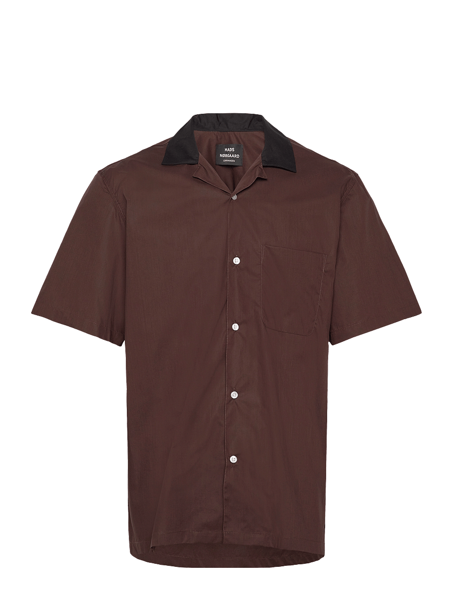 Mads Nørgaard - Organic Cotton Poplin Kenji Shirt SS - chemises à manches courtes - chicory coffee - 0