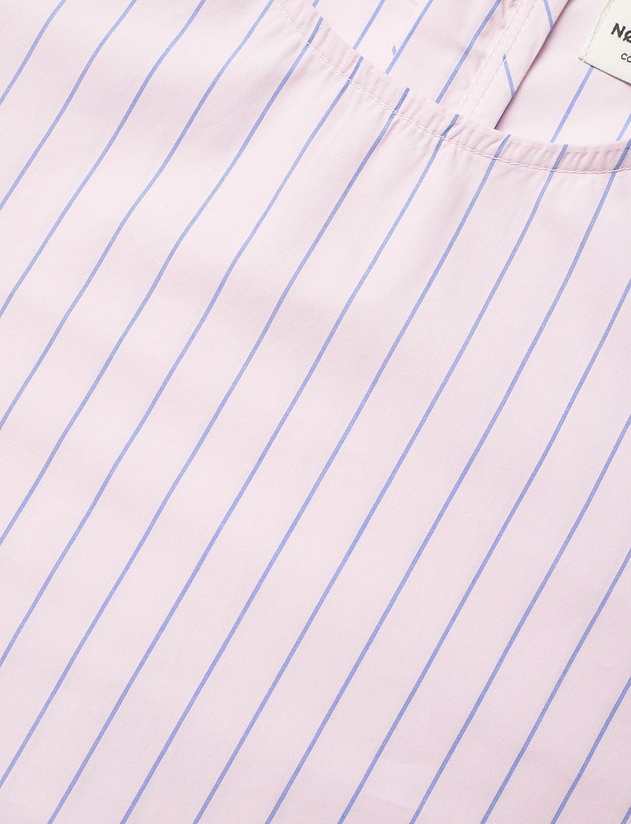 Mads Nørgaard - Crisp Poplin Drastina Dress - kurzärmelige freizeitkleider - pinstripe/parfait pink - 2