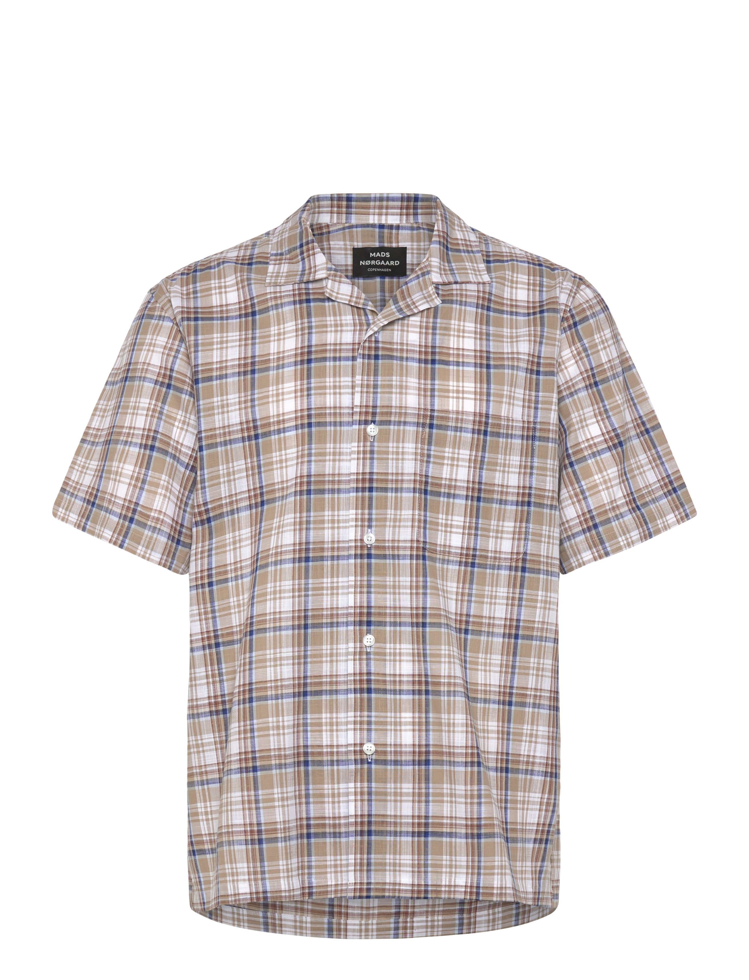 Mads Nørgaard Loose Cotton Check Kenji Shirt SS - Tøj - KANGAROO CHECK / beige