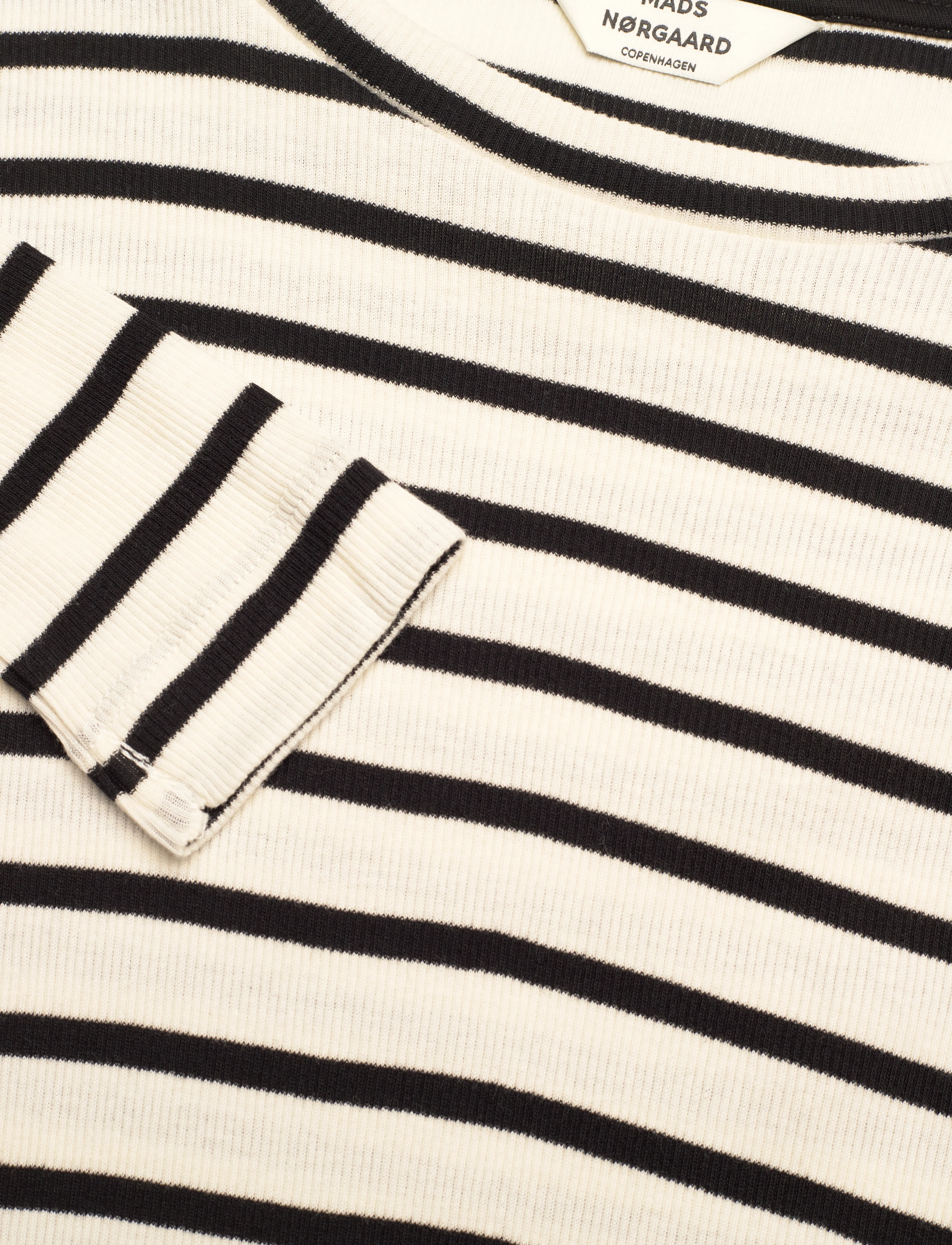 Mads Nørgaard - 2x2 Cotton Stripe Tuba Tee LS - vanilla ice/black - 2