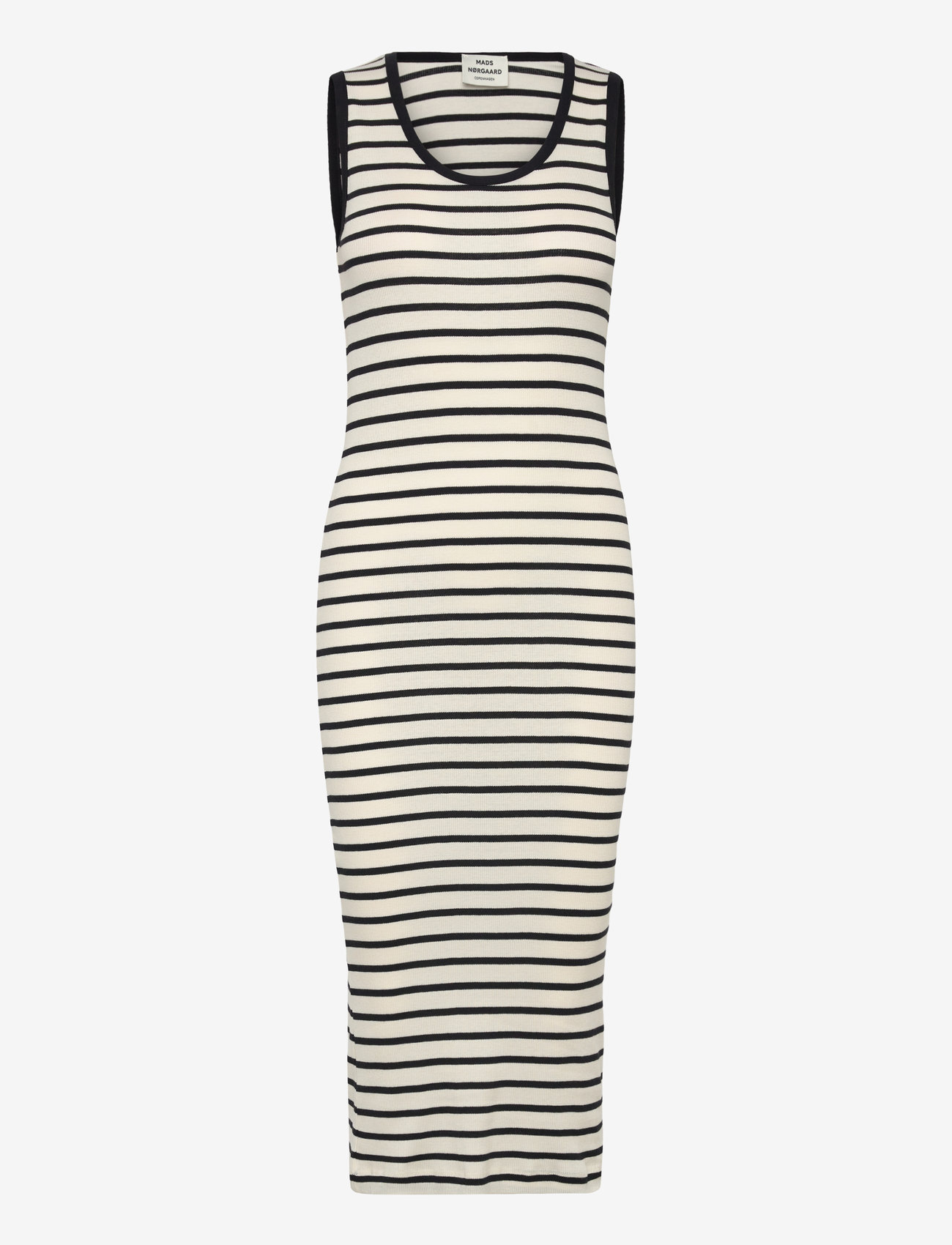 Mads Nørgaard - 2x2 Cotton Stripe Ama Dress - vidutinio ilgio suknelės - vanilla ice/black - 0