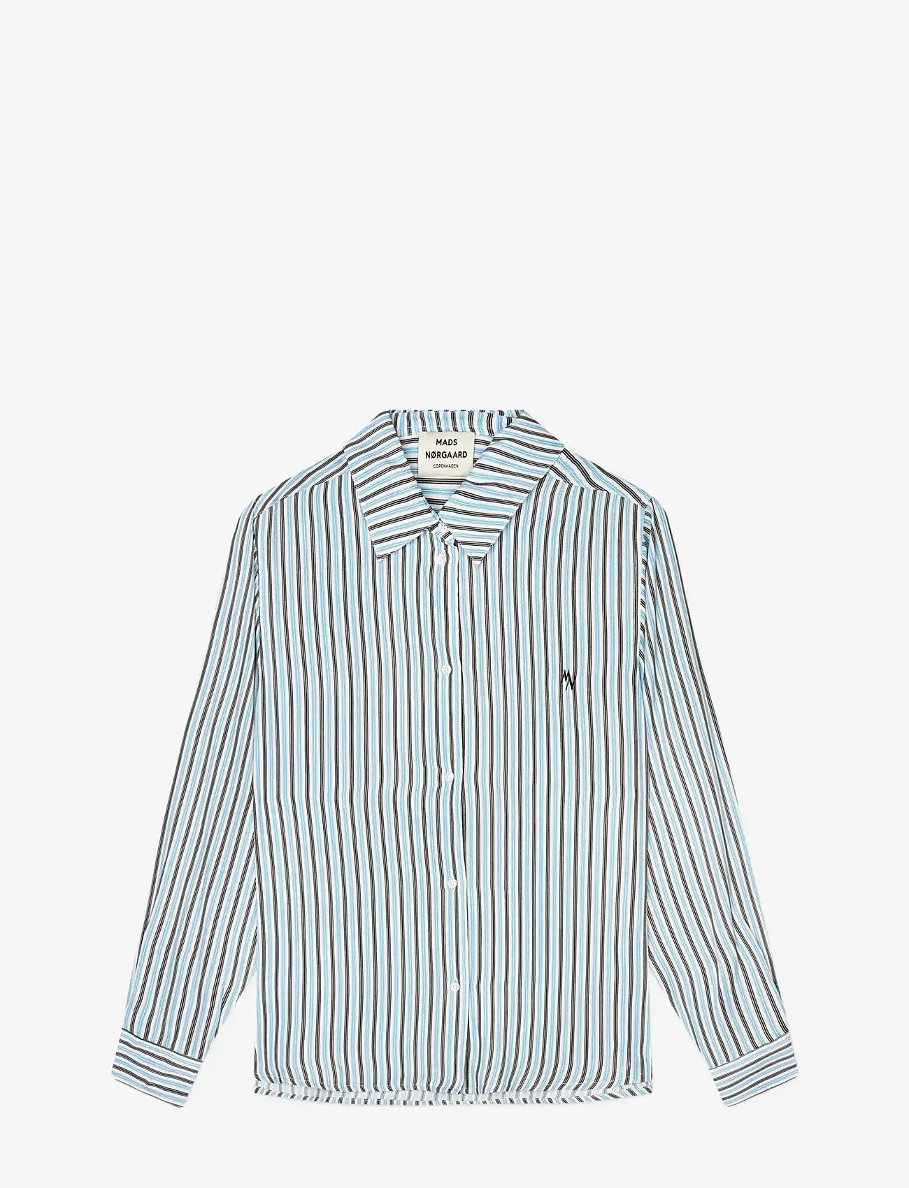 Mads Nørgaard - Delicate Twill Crane Shirt AOP - long-sleeved shirts - pinstripe aop/malibu blue - 1
