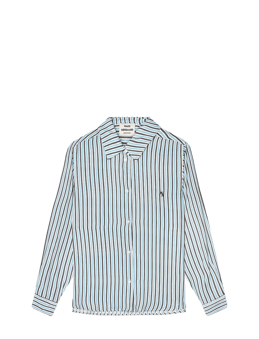 Mads Nørgaard - Delicate Twill Crane Shirt AOP - langerma skyrtur - pinstripe aop/malibu blue - 1