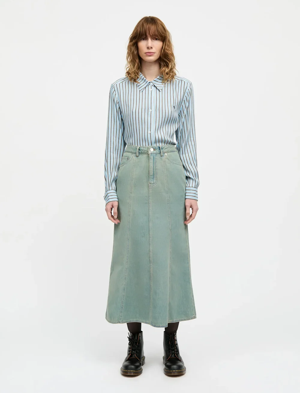 Mads Nørgaard - Delicate Twill Crane Shirt AOP - koszule z długimi rękawami - pinstripe aop/malibu blue - 0