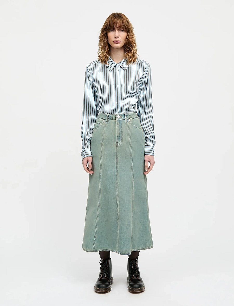 Mads Nørgaard - Delicate Twill Crane Shirt AOP - langerma skyrtur - pinstripe aop/malibu blue - 0