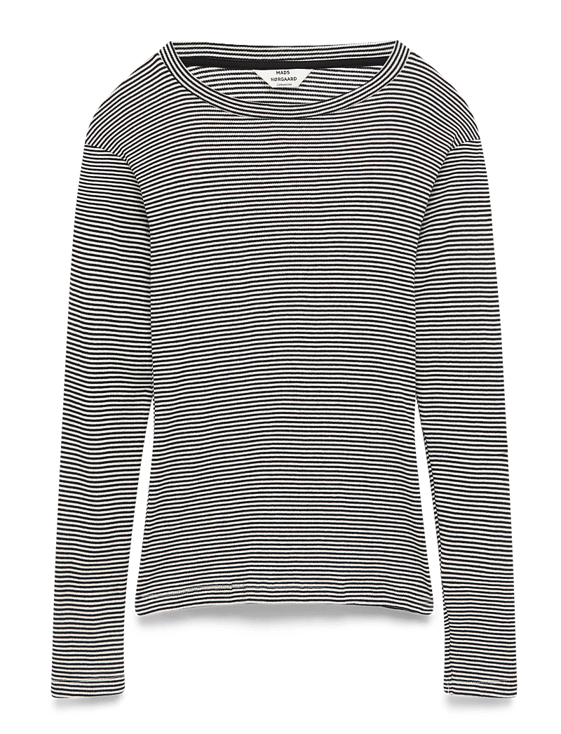 Mads Nørgaard - 2x2 Cotton Stripe Tuba Tee LS - hauts à manches longues - black/vanilla ice - 1