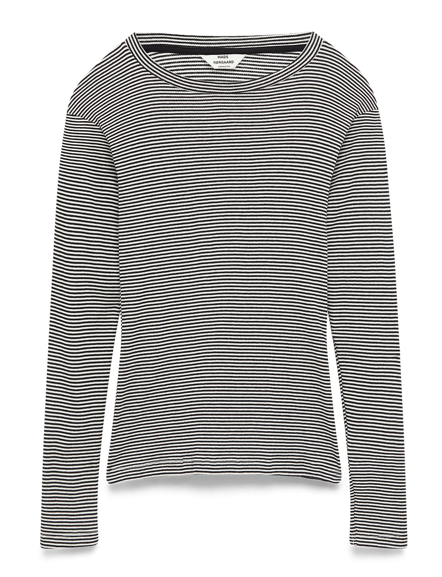 Mads Nørgaard - 2x2 Cotton Stripe Tuba Tee LS - langärmlige tops - black/vanilla ice - 1
