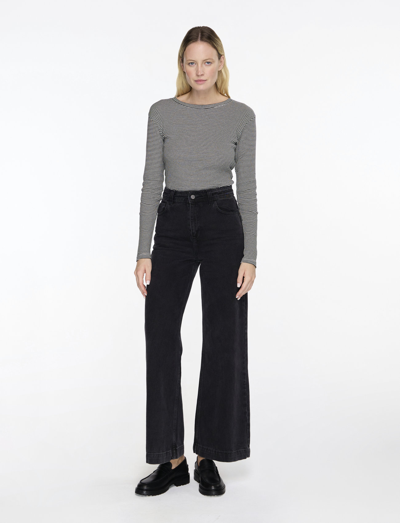 Mads Nørgaard - 2x2 Cotton Stripe Tuba Tee LS - pikkade varrukatega alussärgid - black/vanilla ice - 2