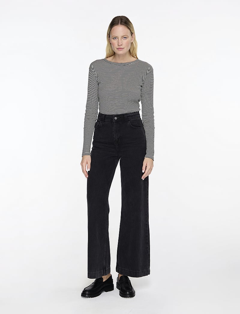 Mads Nørgaard - 2x2 Cotton Stripe Tuba Tee LS - hauts à manches longues - black/vanilla ice - 2