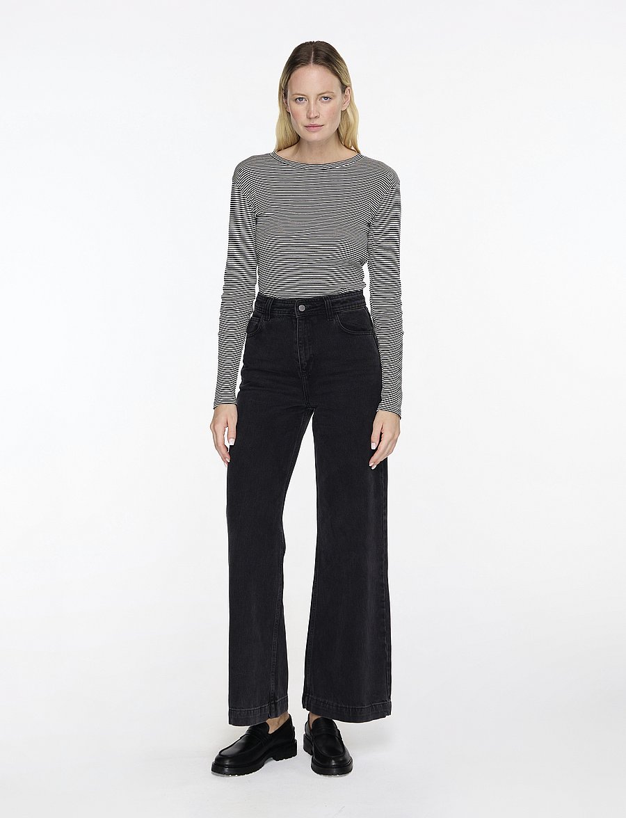 Mads Nørgaard - 2x2 Cotton Stripe Tuba Tee LS - langärmlige tops - black/vanilla ice - 2