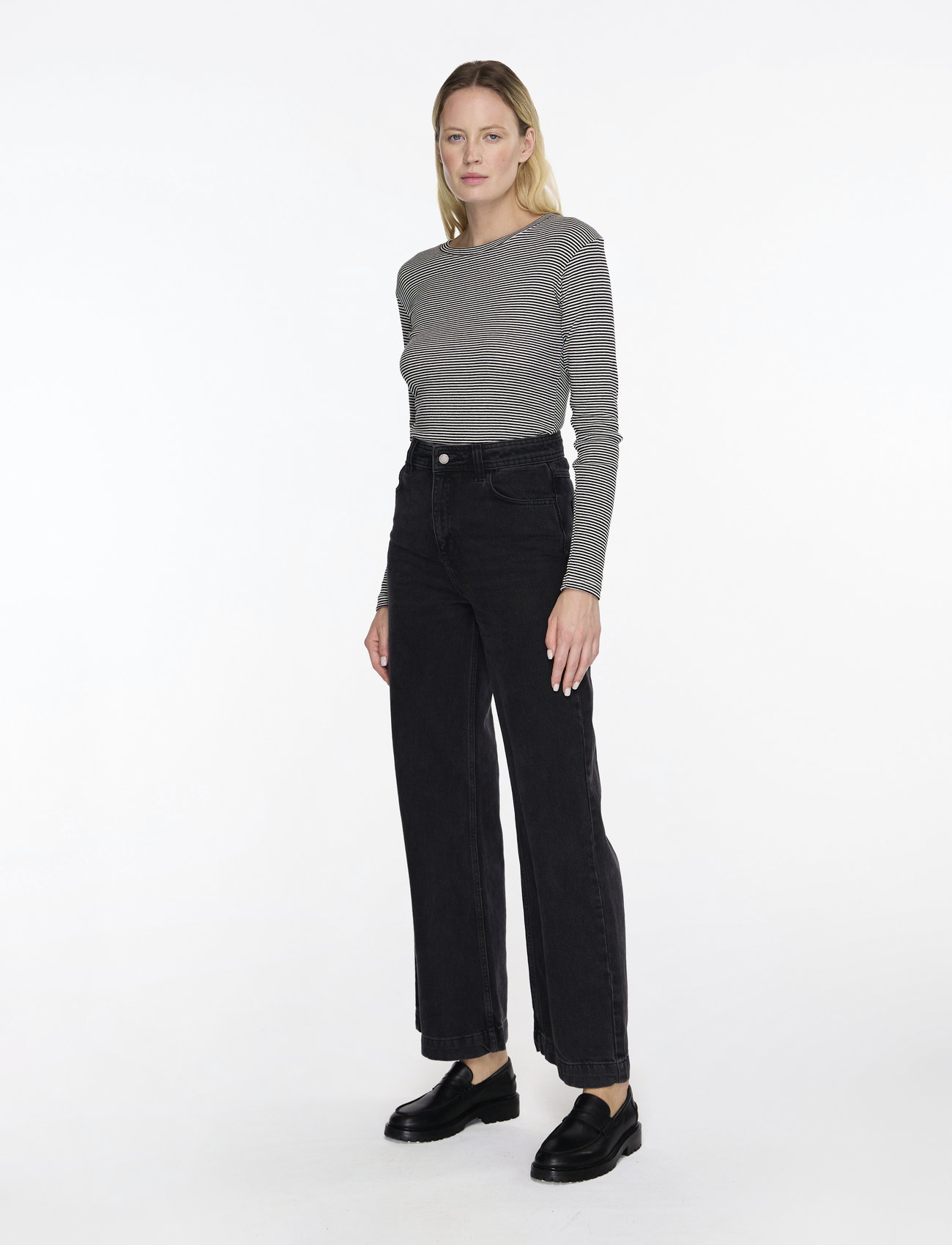 Mads Nørgaard - 2x2 Cotton Stripe Tuba Tee LS - pikkade varrukatega alussärgid - black/vanilla ice - 3