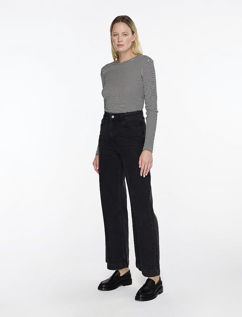 Mads Nørgaard - 2x2 Cotton Stripe Tuba Tee LS - hauts à manches longues - black/vanilla ice - 3