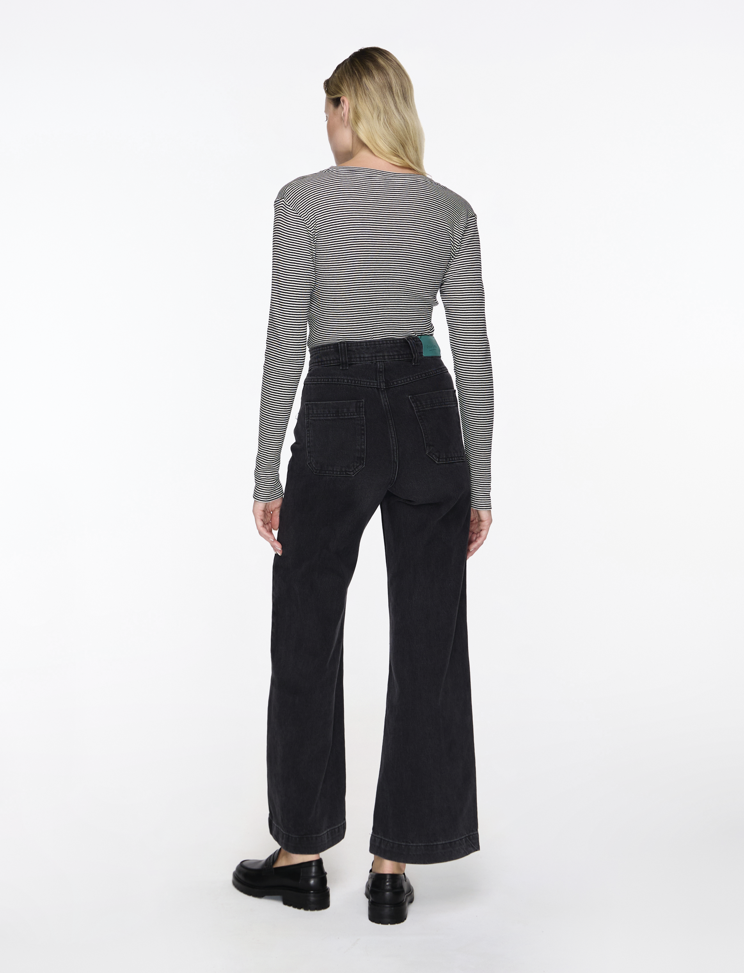 Mads Nørgaard - 2x2 Cotton Stripe Tuba Tee LS - langärmlige tops - black/vanilla ice - 4