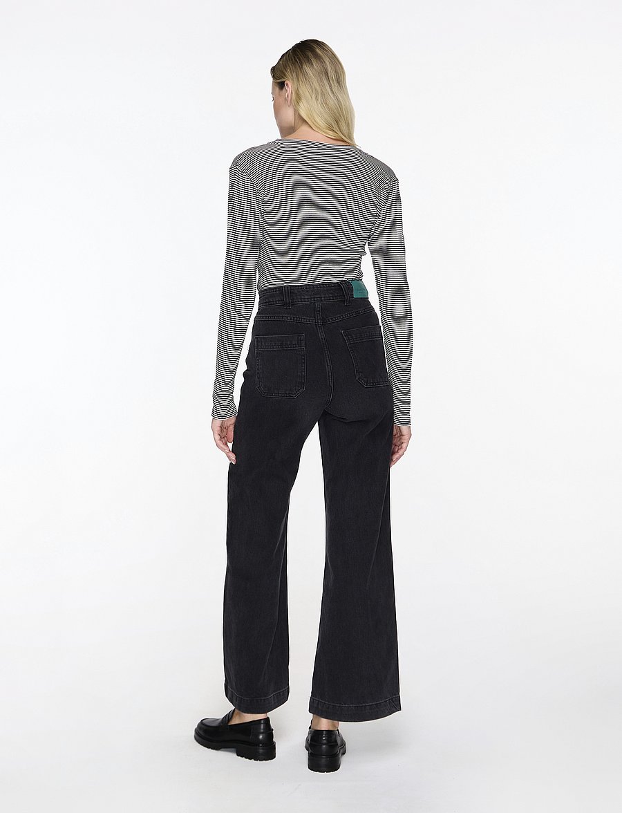 Mads Nørgaard - 2x2 Cotton Stripe Tuba Tee LS - langärmlige tops - black/vanilla ice - 4