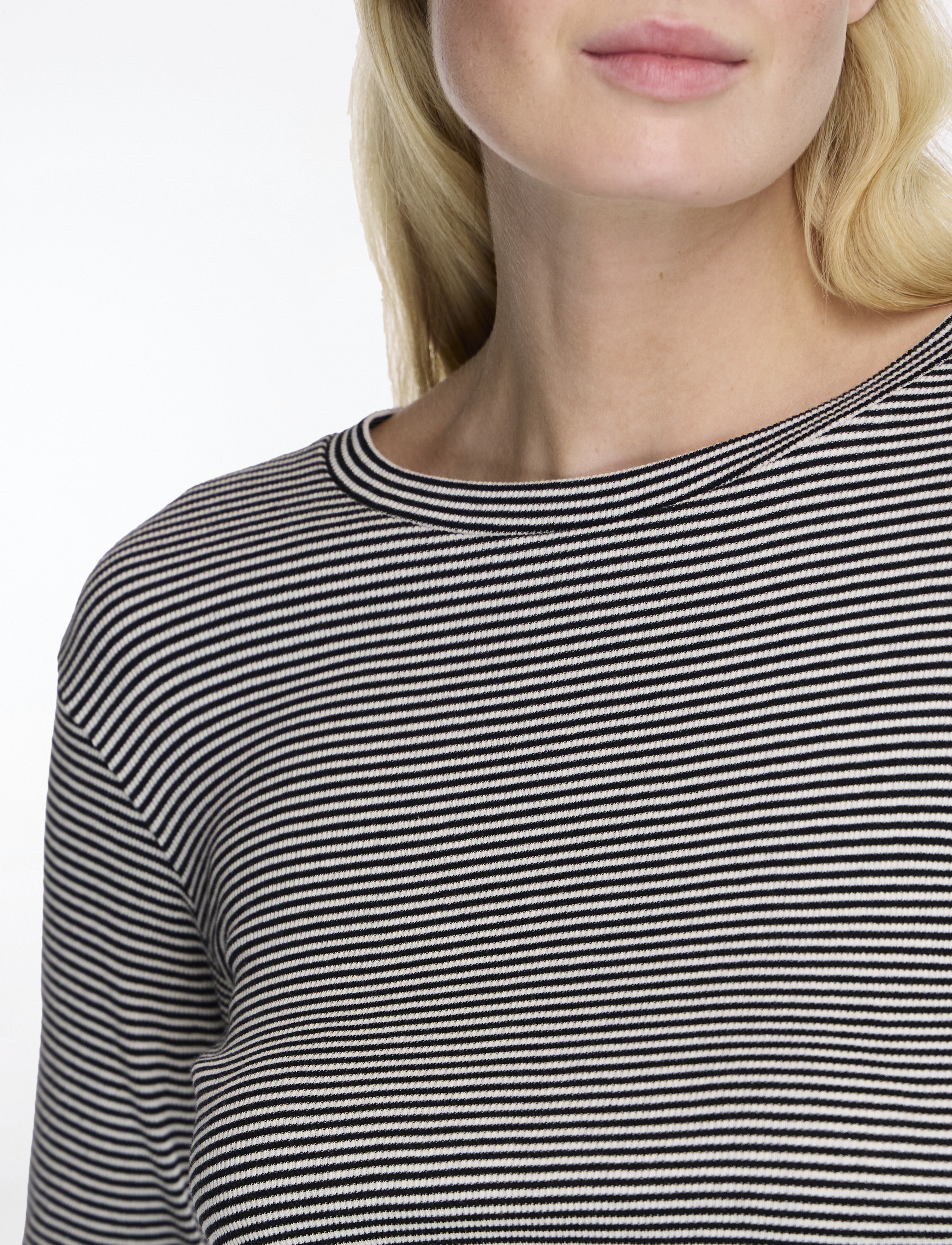 Mads Nørgaard - 2x2 Cotton Stripe Tuba Tee LS - langärmlige tops - black/vanilla ice - 5