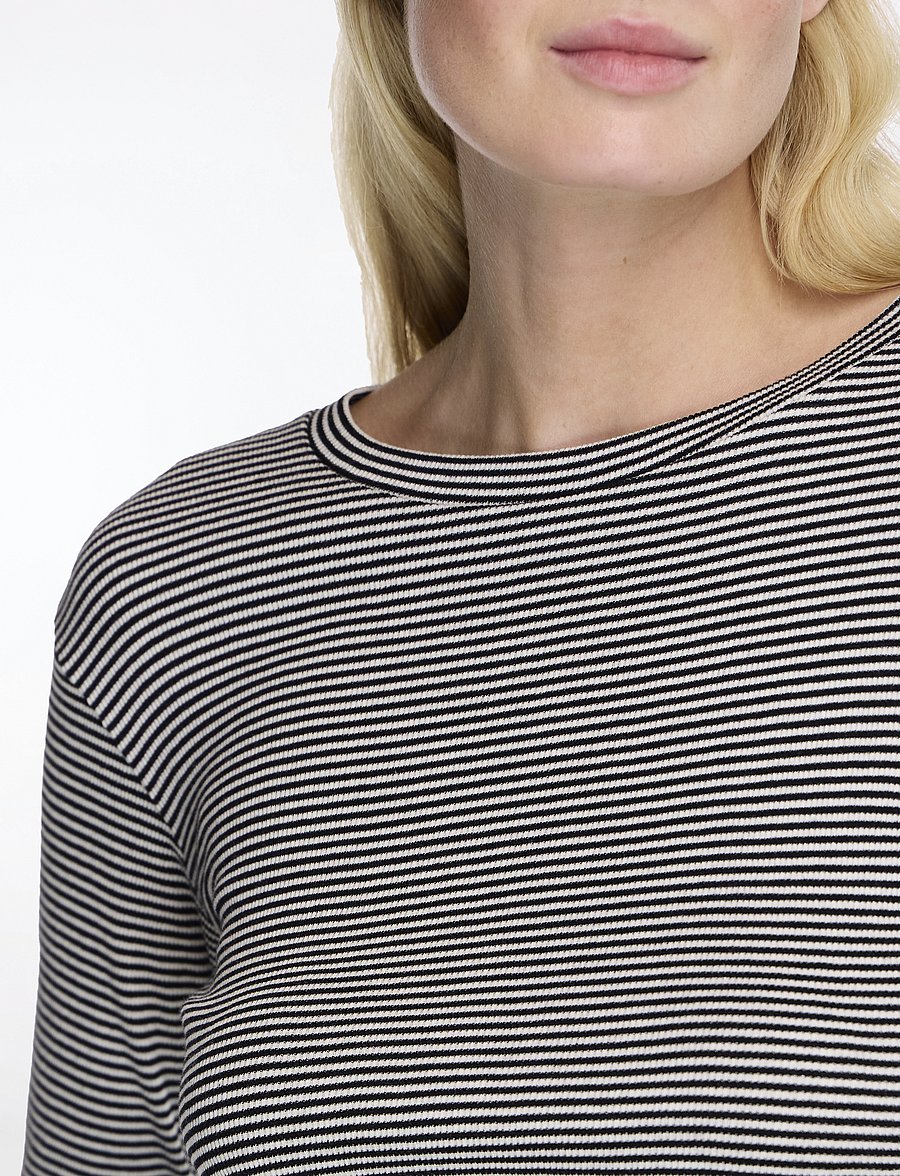 Mads Nørgaard - 2x2 Cotton Stripe Tuba Tee LS - langärmlige tops - black/vanilla ice - 5