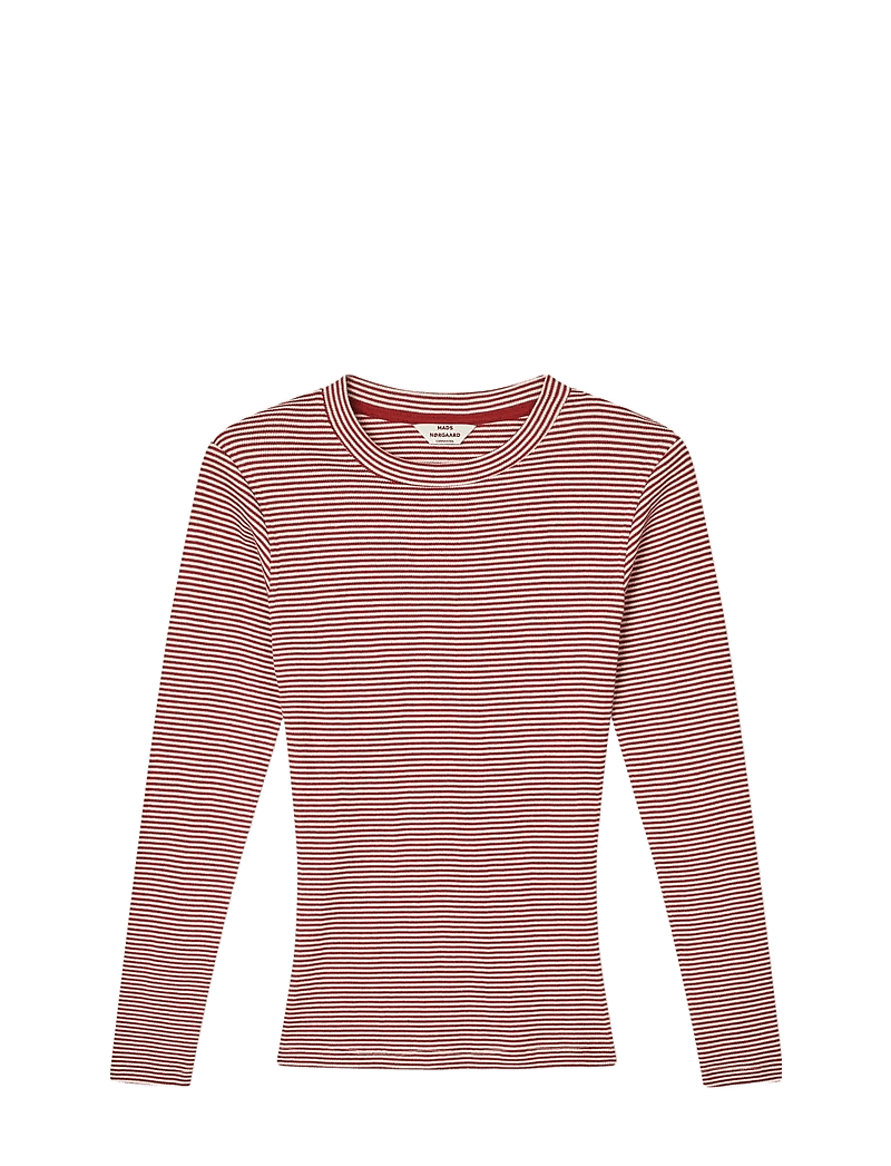 Mads Nørgaard - 2x2 Cotton Stripe Tuba Tee LS - hauts à manches longues - winery/vanilla ice - 1