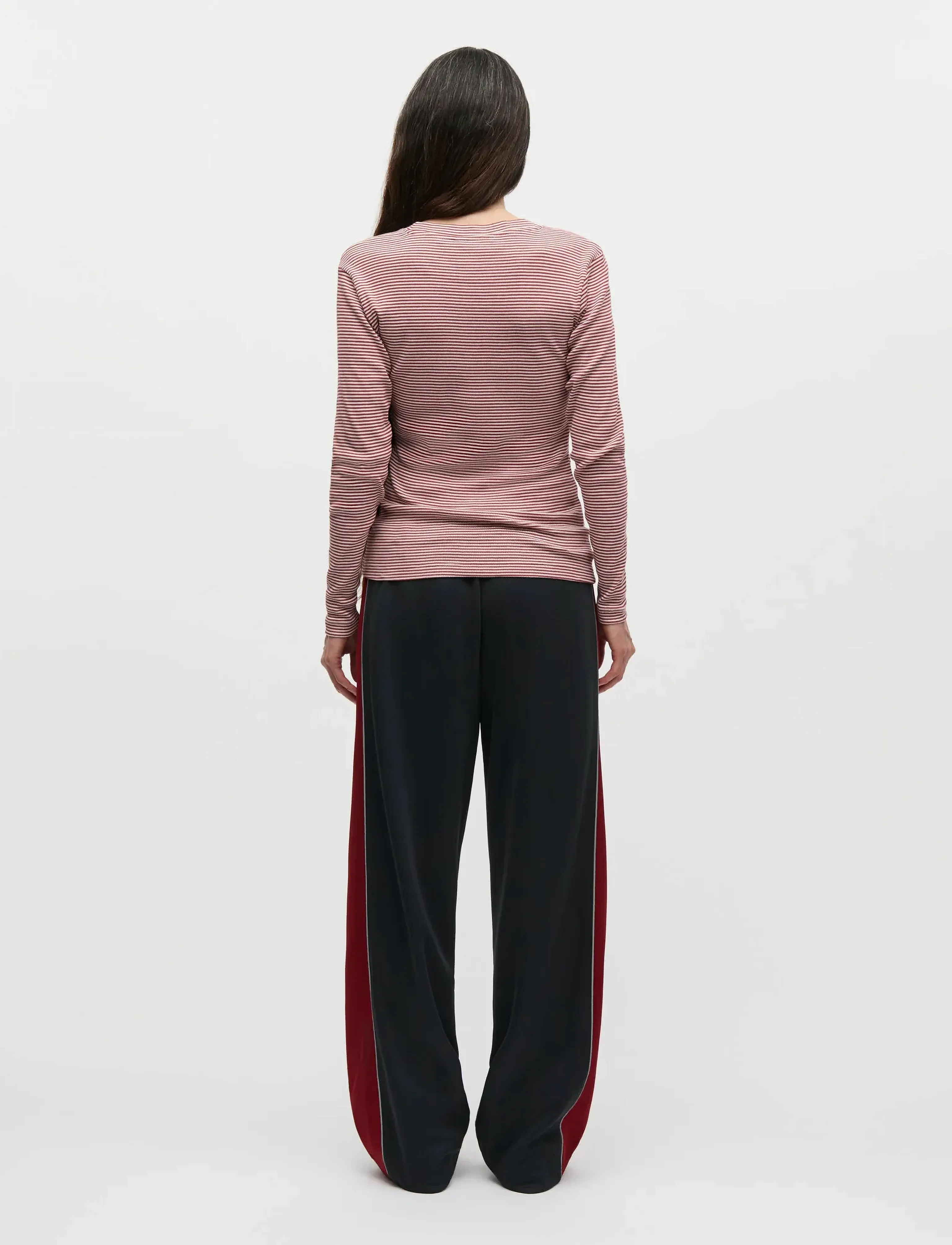 Mads Nørgaard - 2x2 Cotton Stripe Tuba Tee LS - langermede topper - winery/vanilla ice - 2