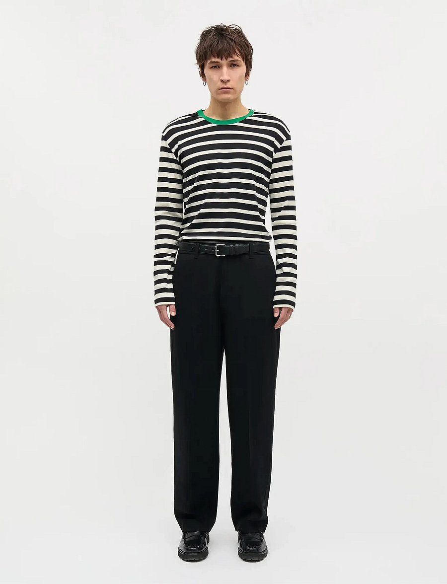 Mads Nørgaard - Trio Rib Tobias Tee LS - langärmelig - black/seedpearl/verdant green - 0