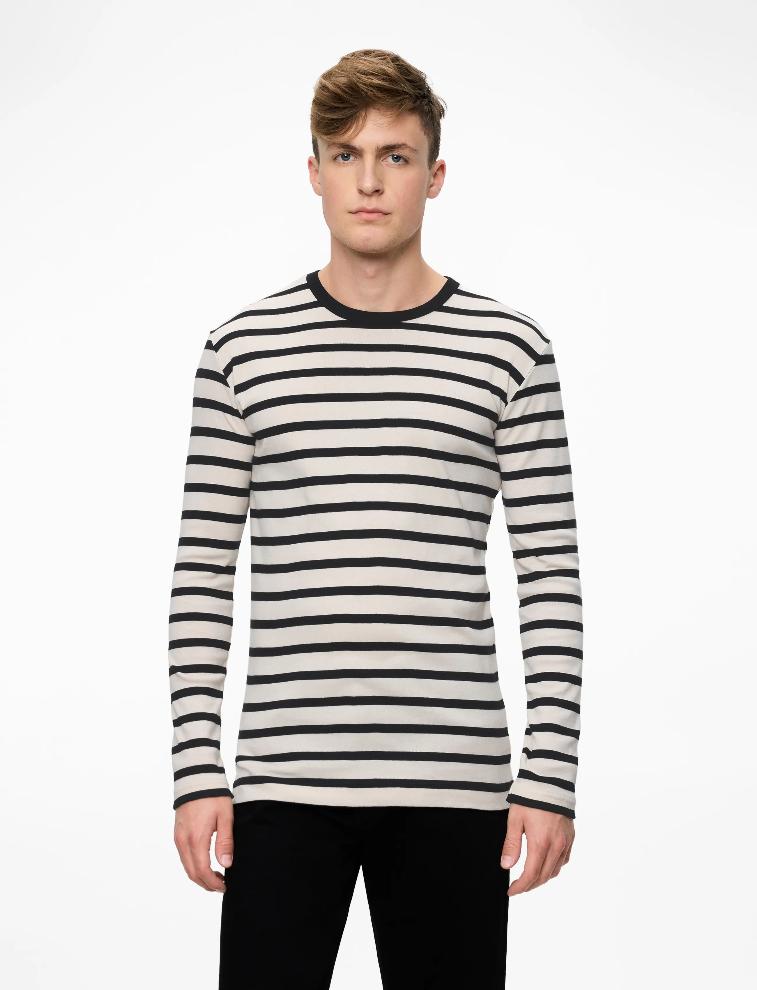 Mads Nørgaard Trio Rib Tobias Tee LS - Akcija - BLACK/RAINY DAY / white