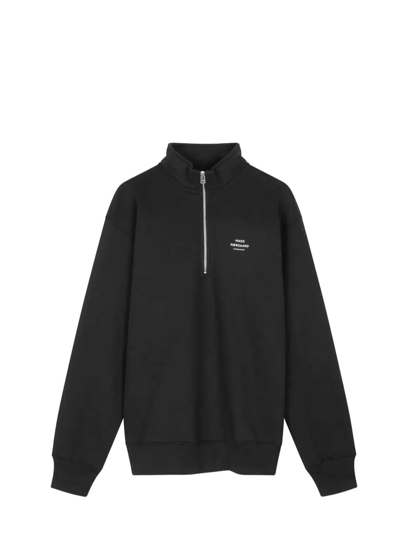 Mads Nørgaard Standard Half Zip Logo Sweat - Tøj - BLACK / black