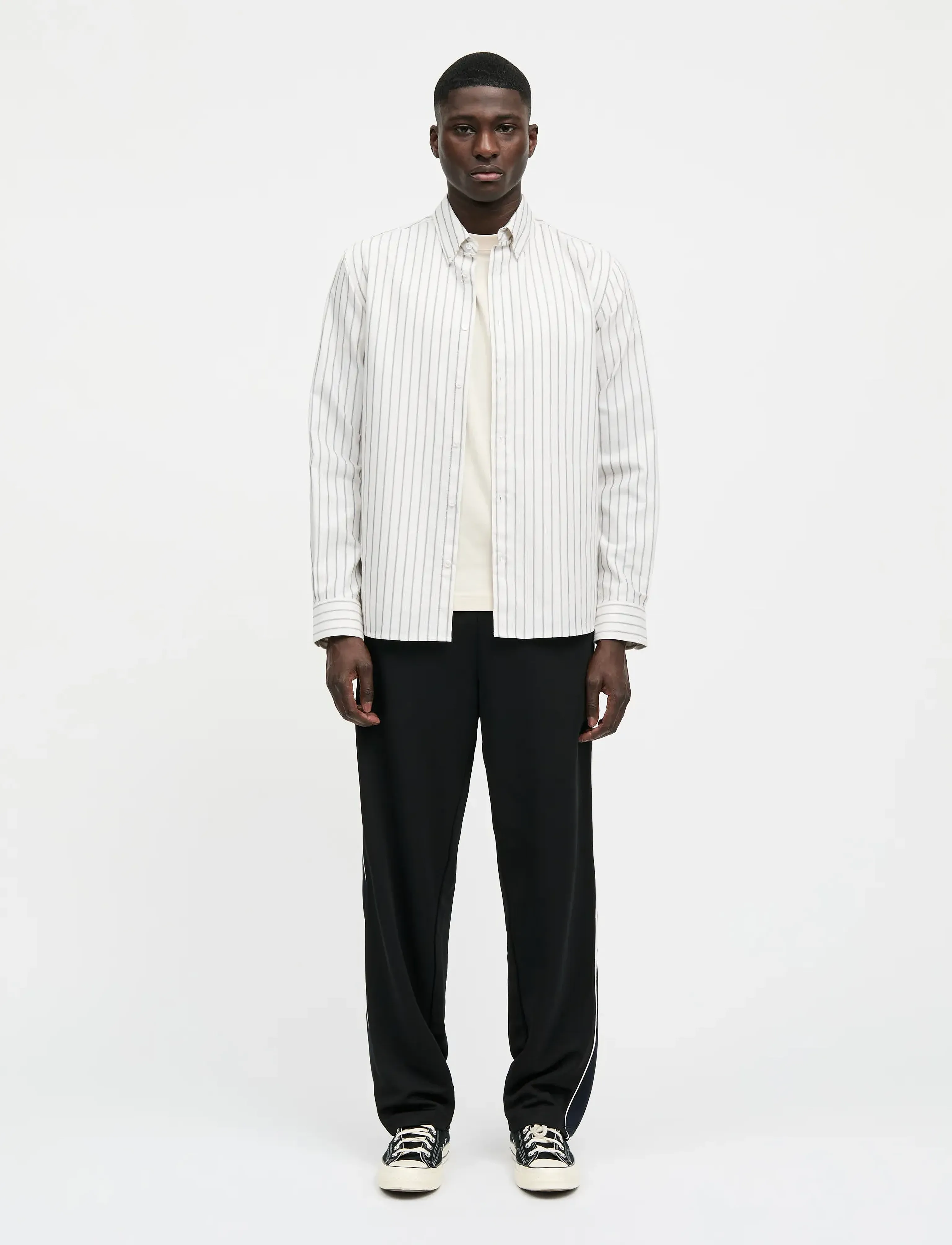 Mads Nørgaard Cotton Oxford Sune Stripe Shirt BD FAV - Odzież - WHITE/PARISIAN NIGHT/RAINY DAY / white