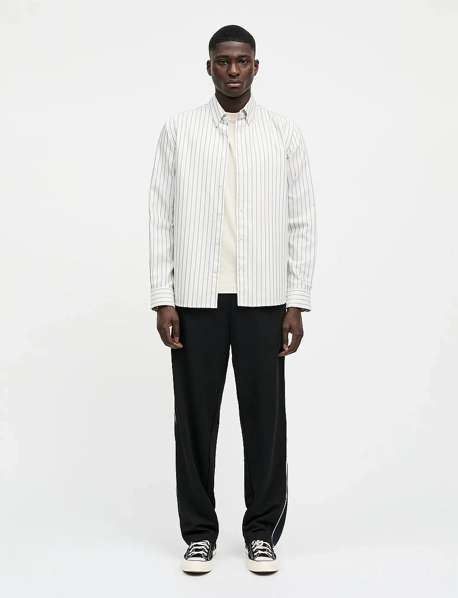 Mads Nørgaard - Cotton Oxford Sune Stripe Shirt BD FAV - stribede skjorter - white/parisian night/rainy day - 0