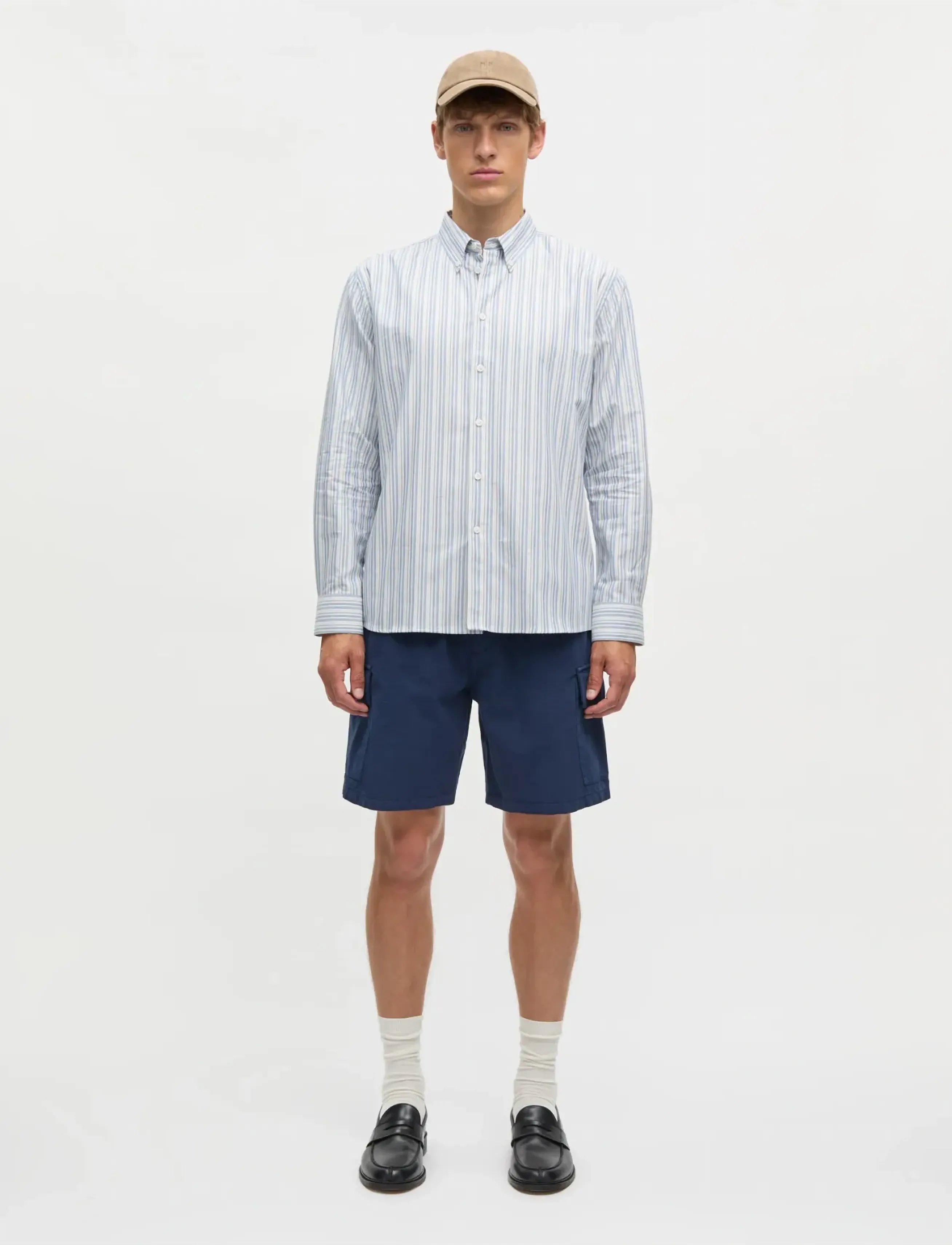 Mads Nørgaard Cotton Oxford Sune Stripe Shirt Bd Fav, Mænd, Button-Down Oxford Skjorte, Blå, Str: M