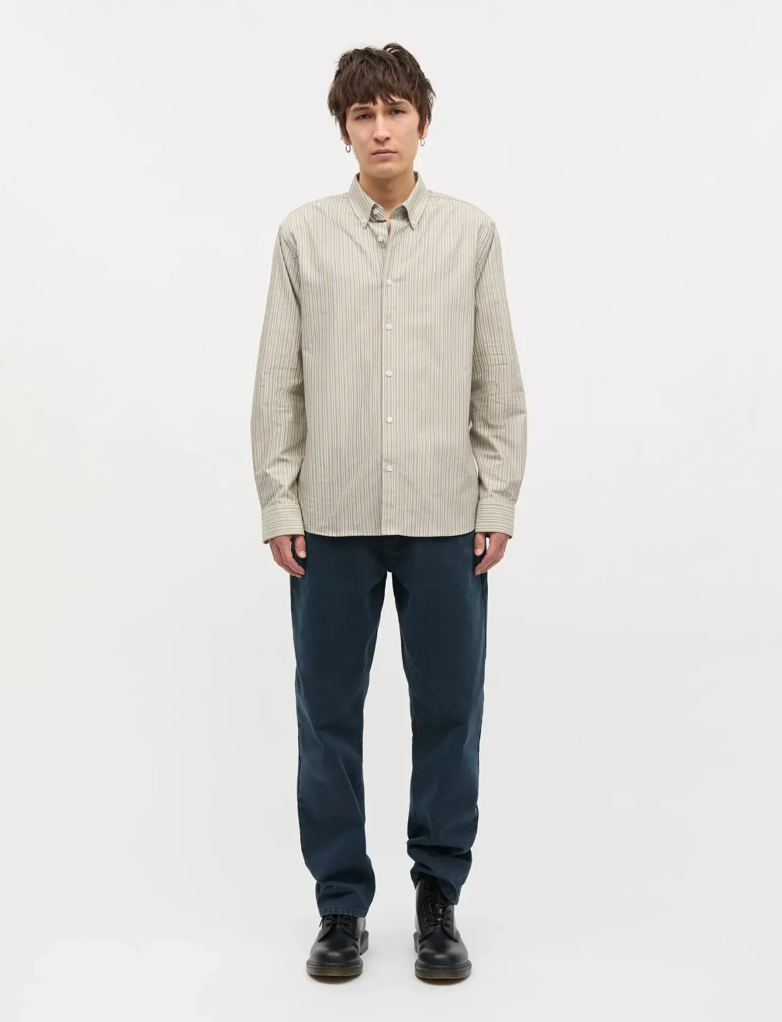 Mads Nørgaard Cotton Oxford Sune Stripe Shirt BD FAV - Skjorter - PARISIAN NIGHT/BEECH / cream