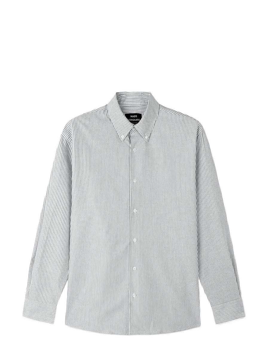 Mads Nørgaard - Cotton Oxford Sune Stripe Shirt BD FAV - stribede skjorter - white/parisian night - 0