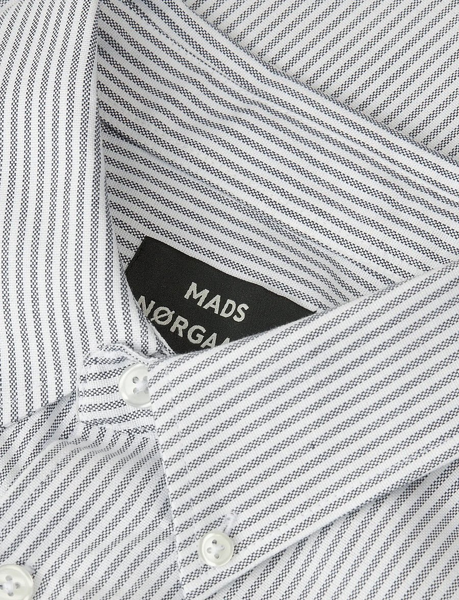 Mads Nørgaard - Cotton Oxford Sune Stripe Shirt BD FAV - stribede skjorter - white/parisian night - 1