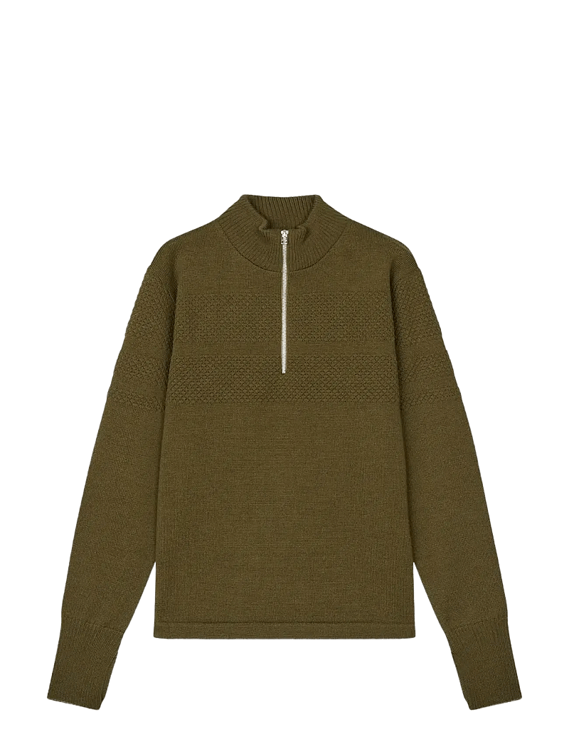 Mads Nørgaard - Wool Klemens Half Zip Knit - hálfrenndar peysur - beech - 1