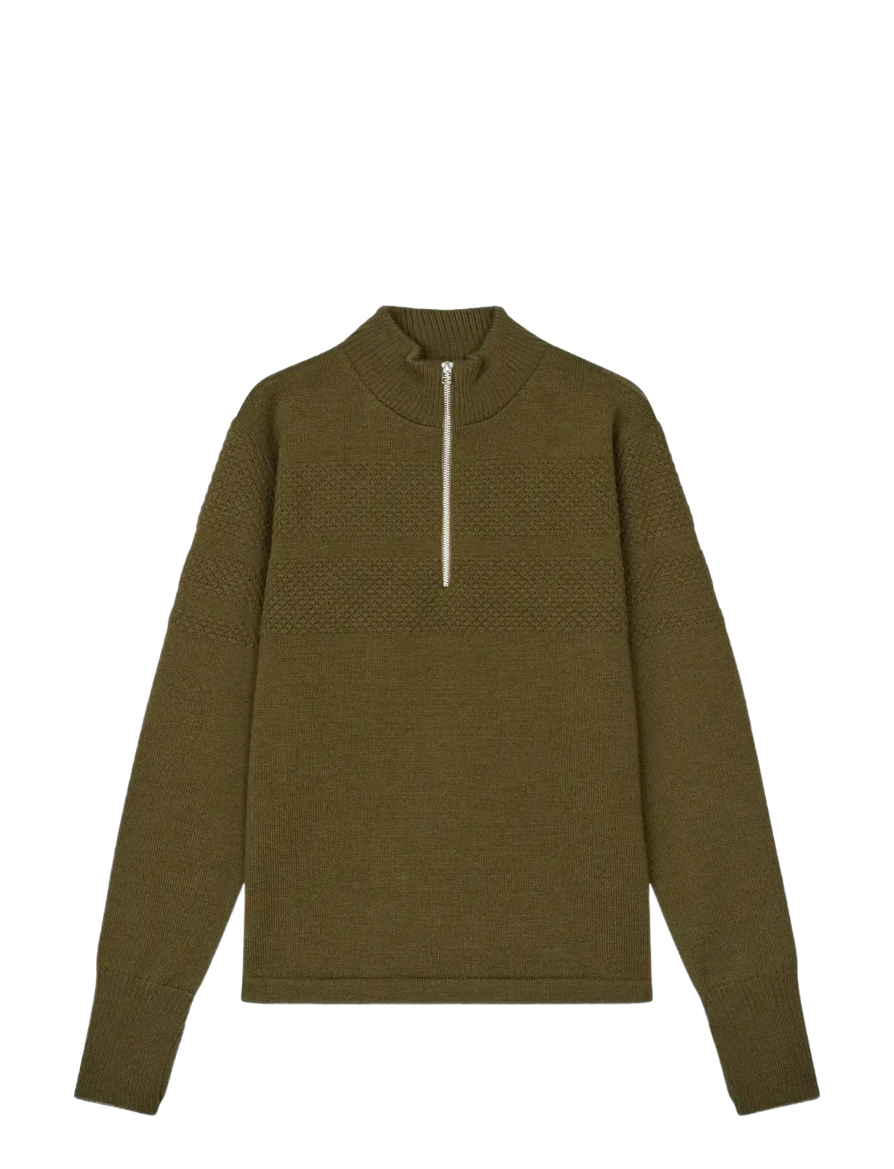 Mads Nørgaard Wool Klemens Half Zip Knit - Strickmode - BEECH / khaki/green