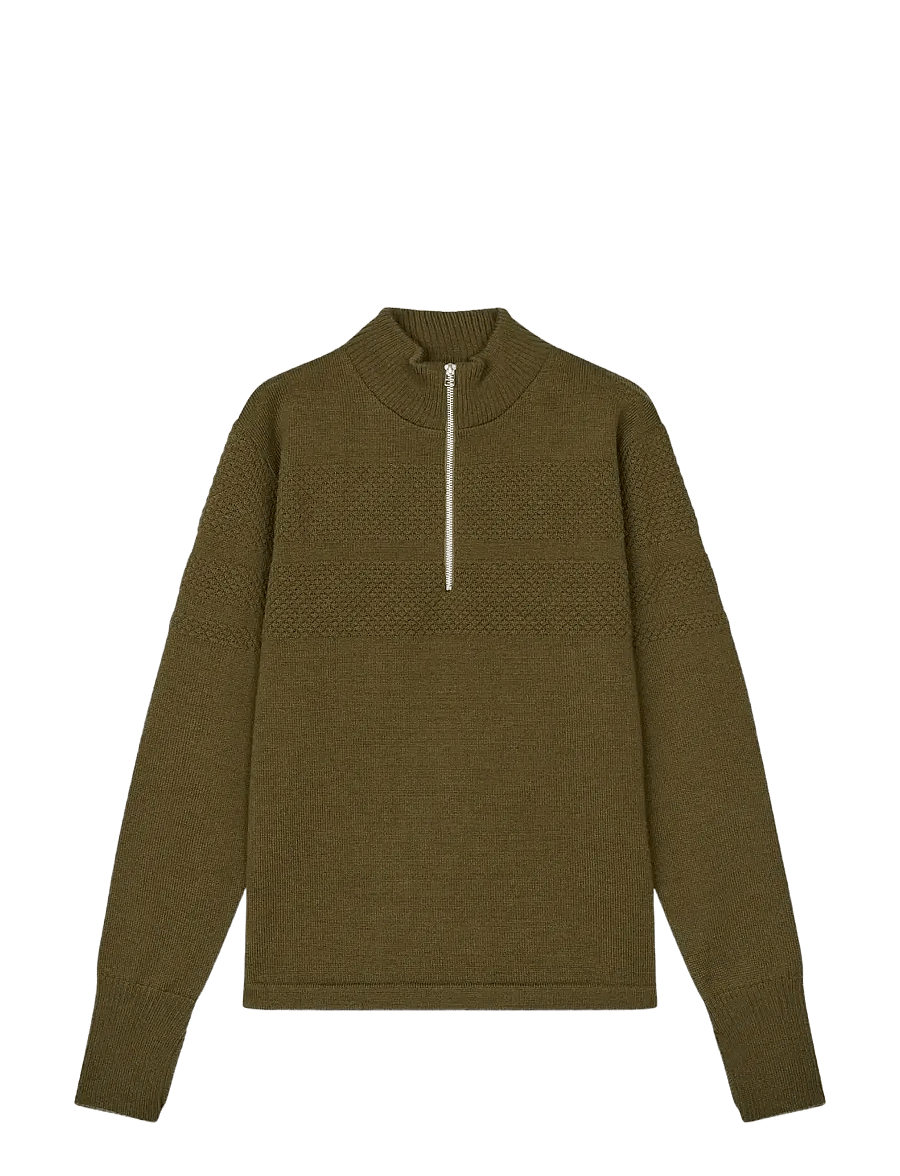 Mads Nørgaard - Wool Klemens Half Zip Knit - halfzip strik - beech - 1