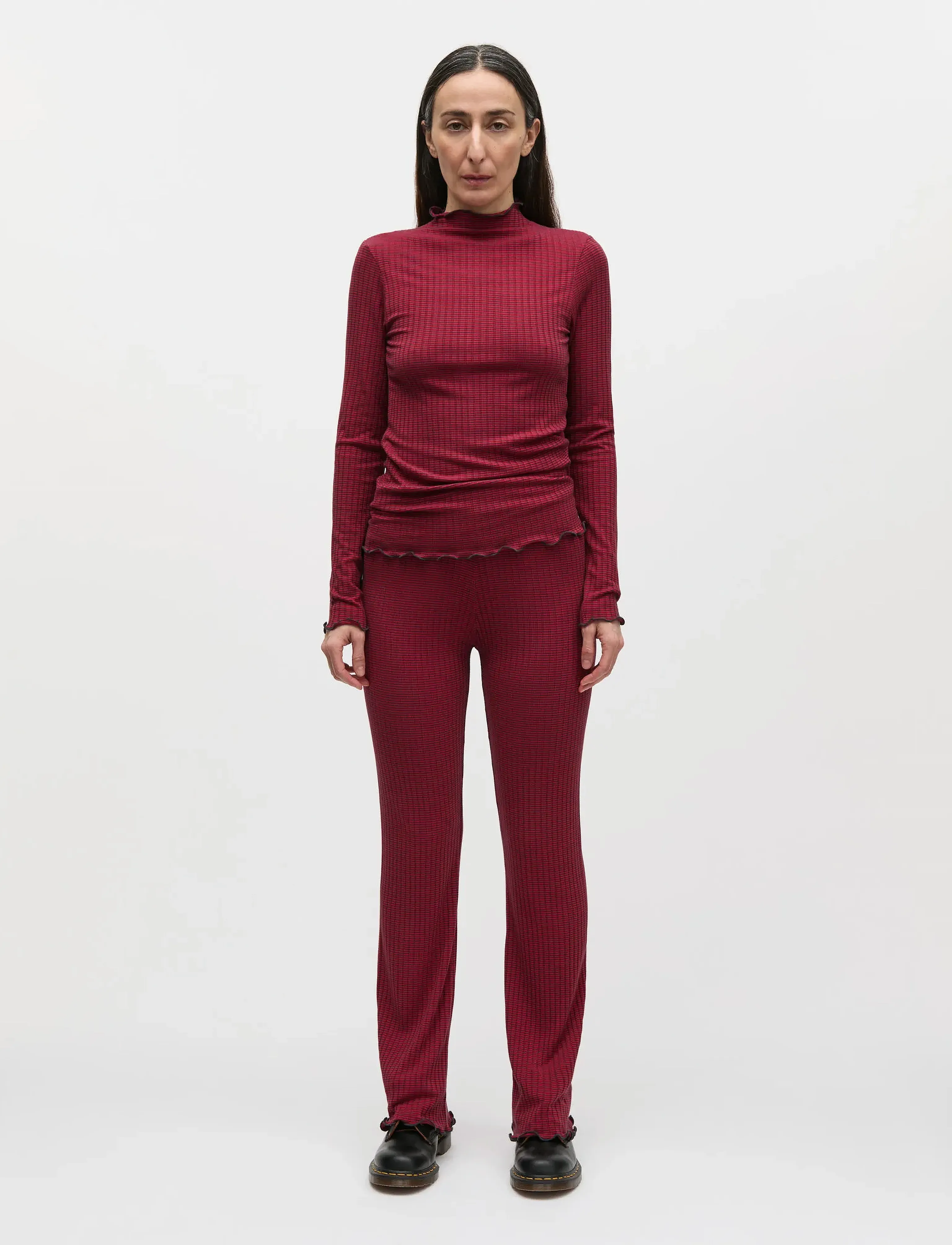 Mads Nørgaard 5X5 Stripe Lonnie Pants, XL, Red, Bukser > Lige Ben, Dame