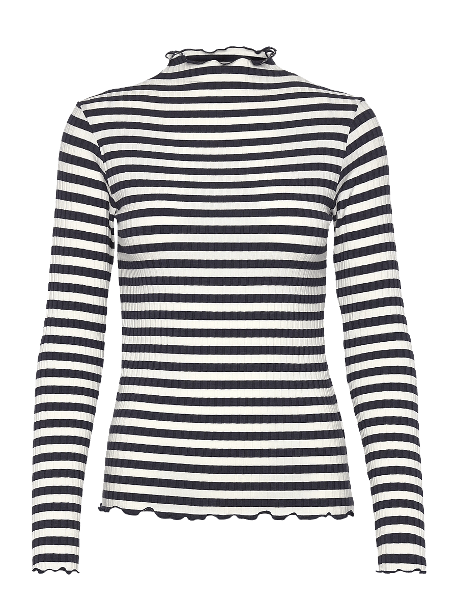 Mads Nørgaard - 5x5 Stripe Trutte Tee LS - langærmede toppe - vanilla ice/parisian night - 0