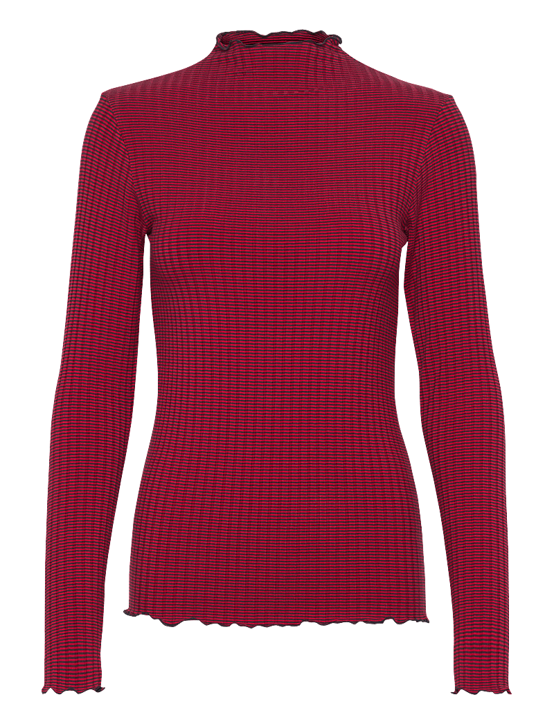 Mads Nørgaard - 5x5 Stripe Trutte Tee LS - långärmade toppar - parisian night/high risk red - 0