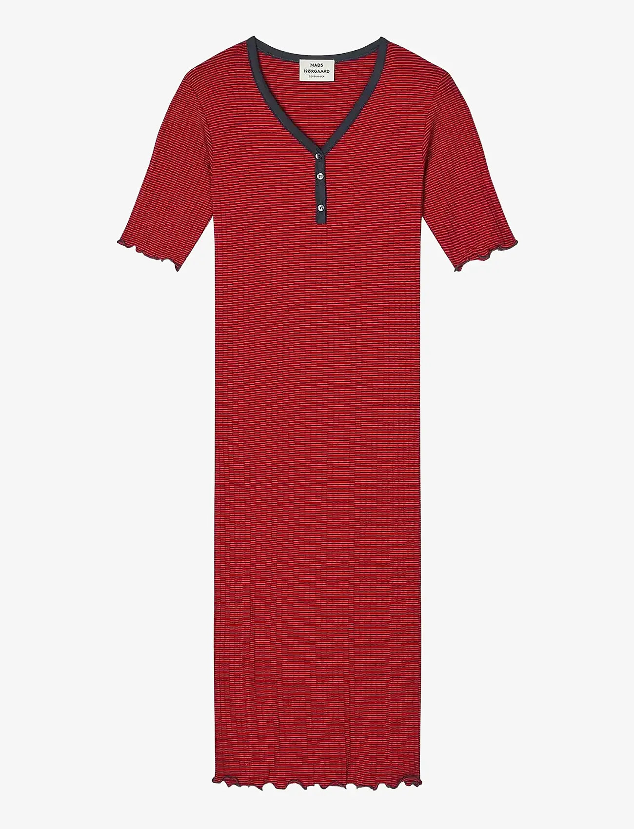 Mads Nørgaard - 5x5 Stripe Tanya Dress - knitted dresses - parisian night/high risk red - 1