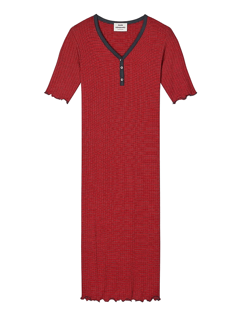 Mads Nørgaard - 5x5 Stripe Tanya Dress - knitted dresses - parisian night/high risk red - 1