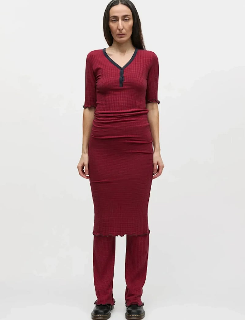 Mads Nørgaard - 5x5 Stripe Tanya Dress - knitted dresses - parisian night/high risk red - 0