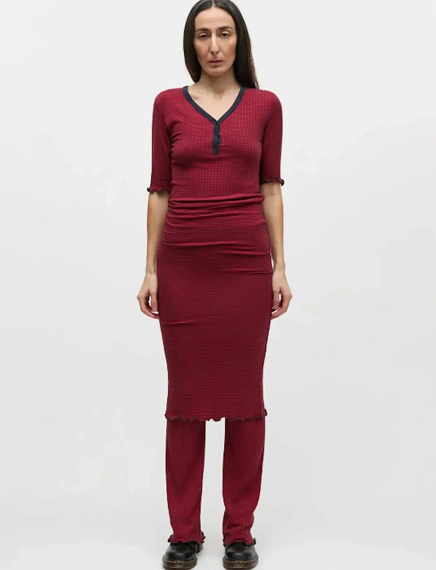 Mads Nørgaard - 5x5 Stripe Tanya Dress - knitted dresses - parisian night/high risk red - 0