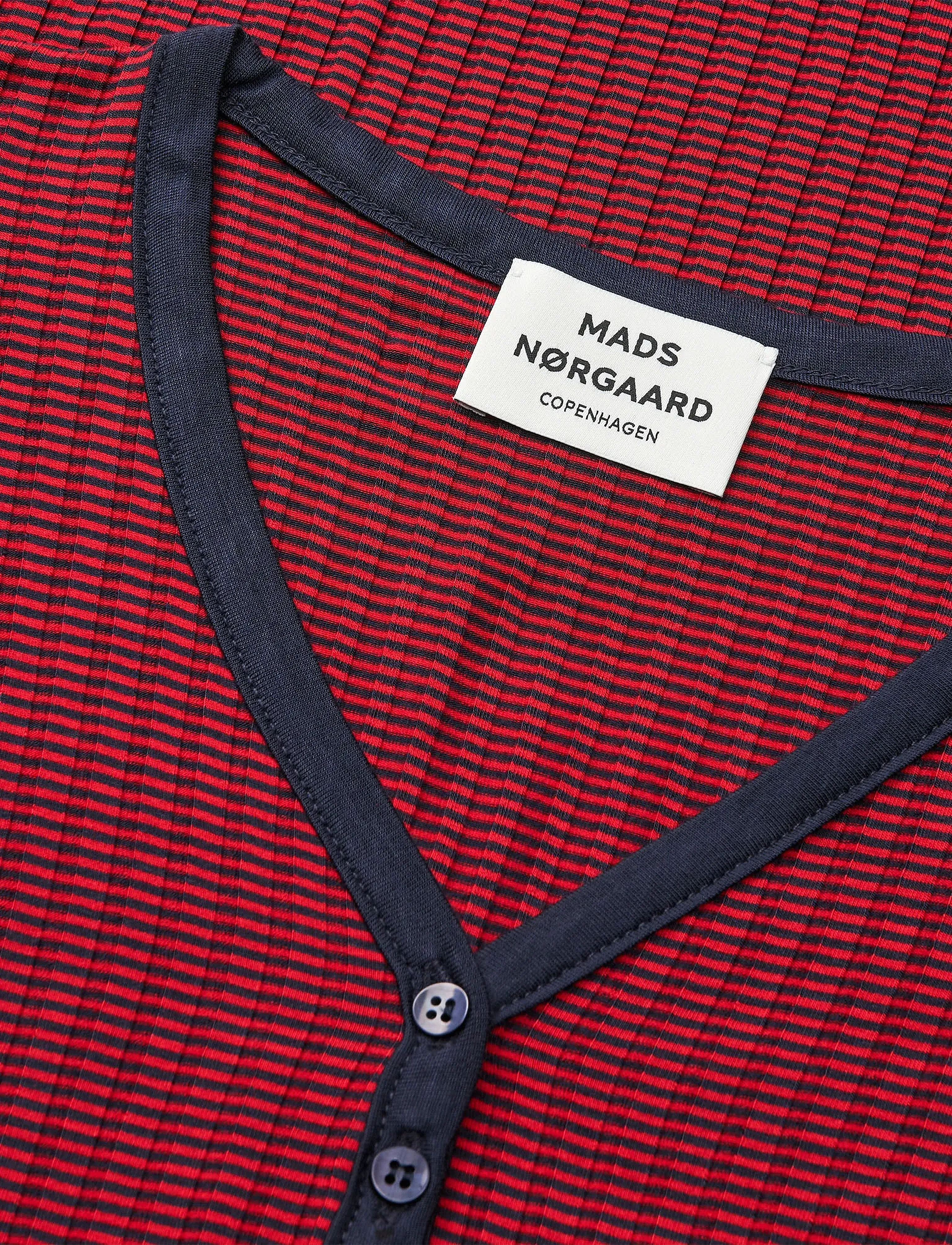 Mads Nørgaard - 5x5 Stripe Tanya Dress - knitted dresses - parisian night/high risk red - 2