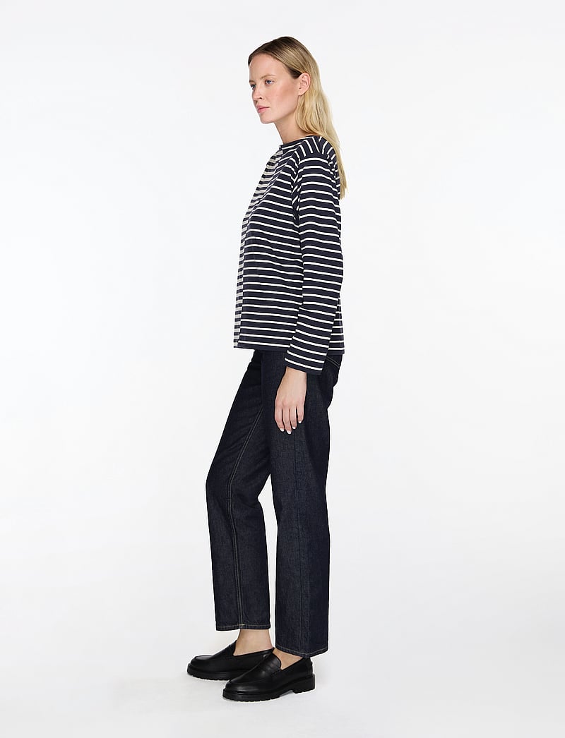 Mads Nørgaard - Soft Single Silke Tee LS - long-sleeved tops - parisian night/vanilla ice blo - 3