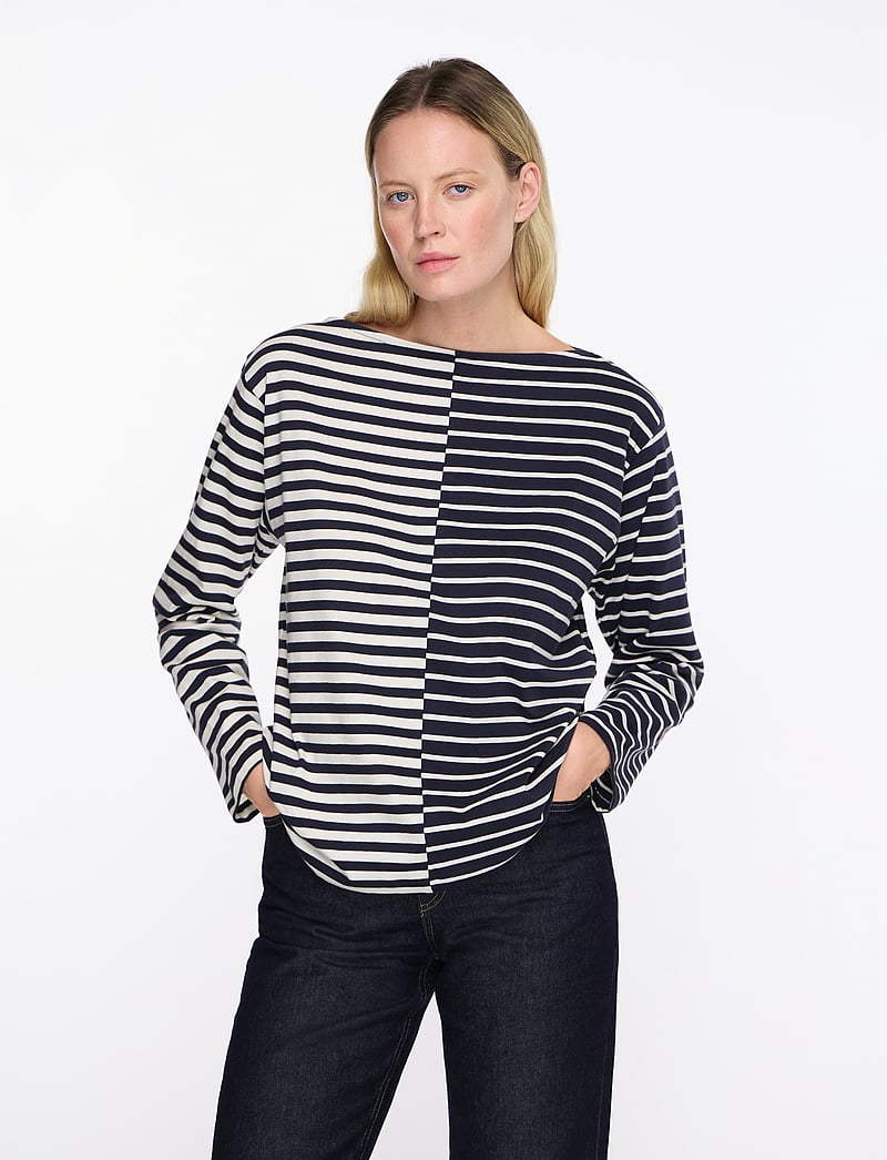 Mads Nørgaard - Soft Single Silke Tee LS - long-sleeved tops - parisian night/vanilla ice blo - 0