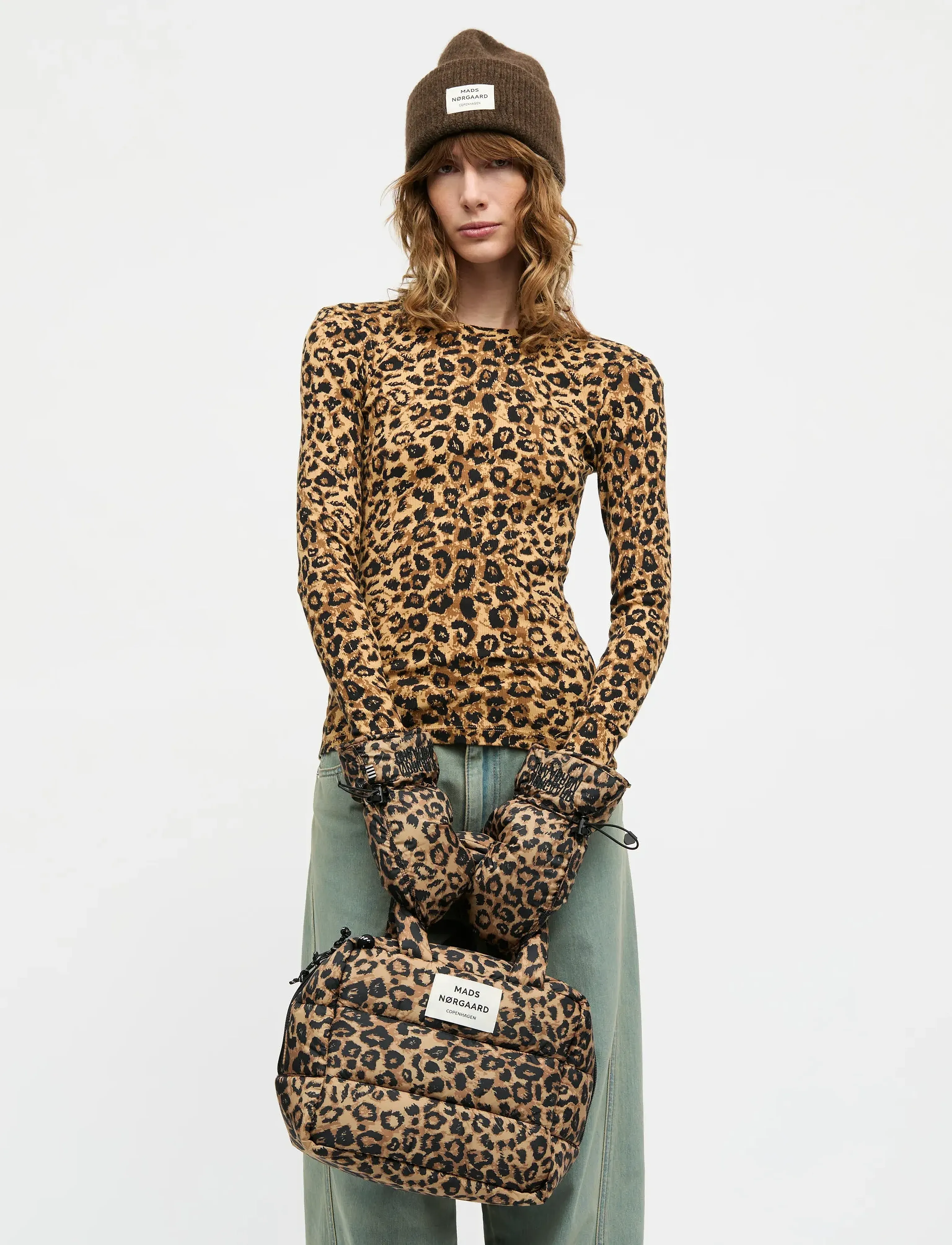 Mads Nørgaard Light Ripstop Pillow Aop Glove, Kvinder, Leopardprint Puffer Luffer, Brun, Str: M/L